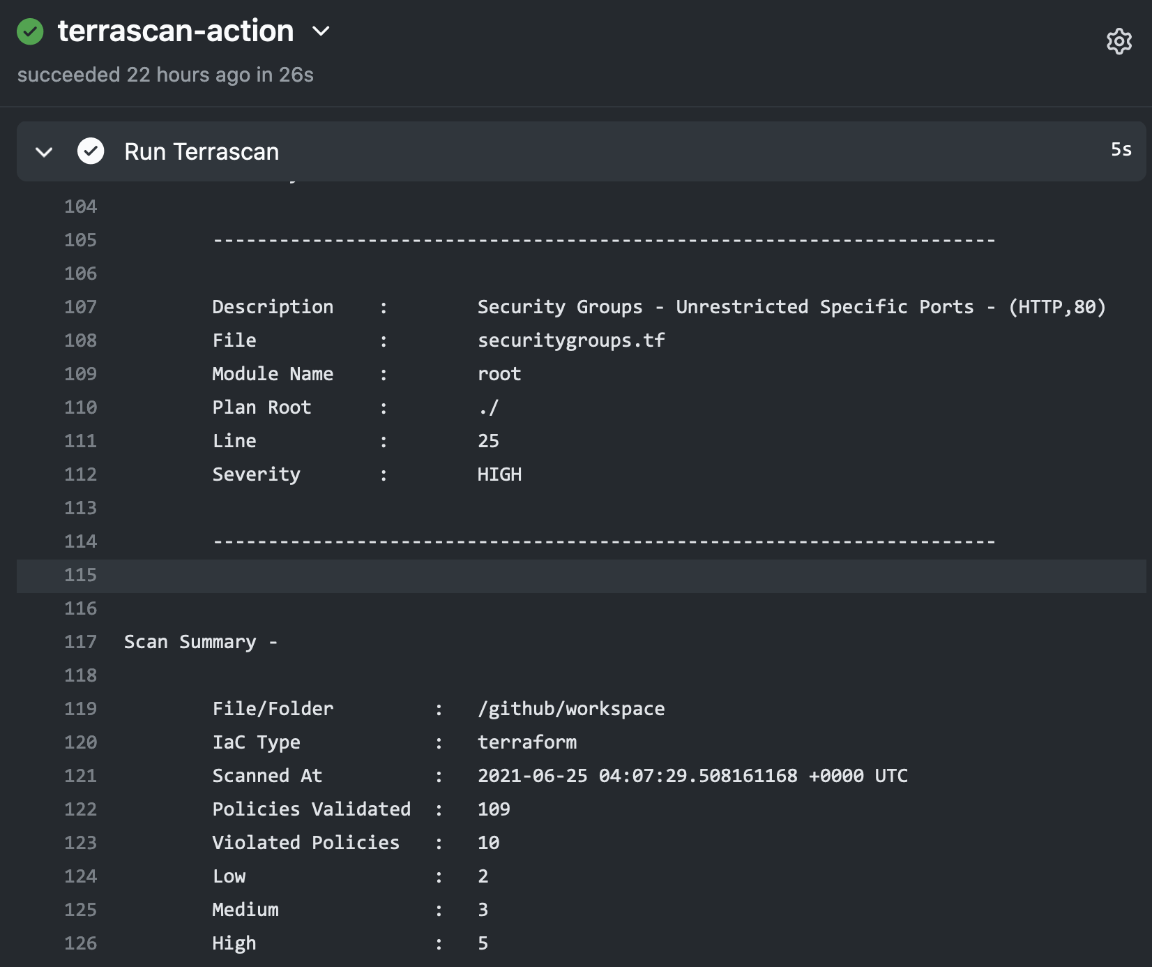 Image of Terrascan action